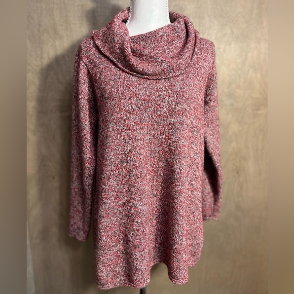 Pure Jill Wool Blend Sweater Red Marled Cowl Neck Cozy Knit Tunic M - Picture 8 of 8